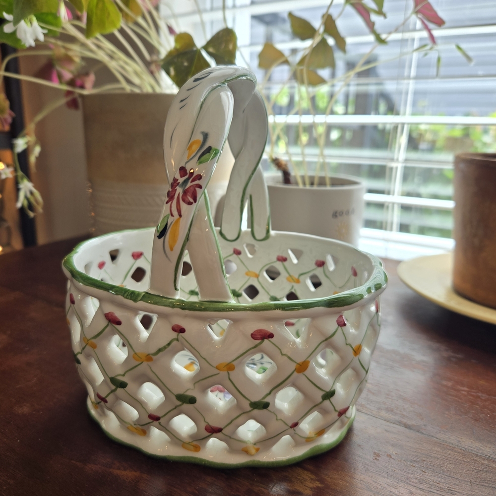 Vintage Floral Ceramic Basket